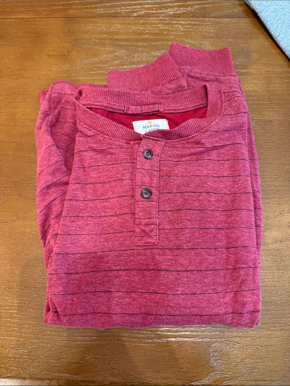 Marine Layer Henley Stripe Long Sleeve - Maroon/Red